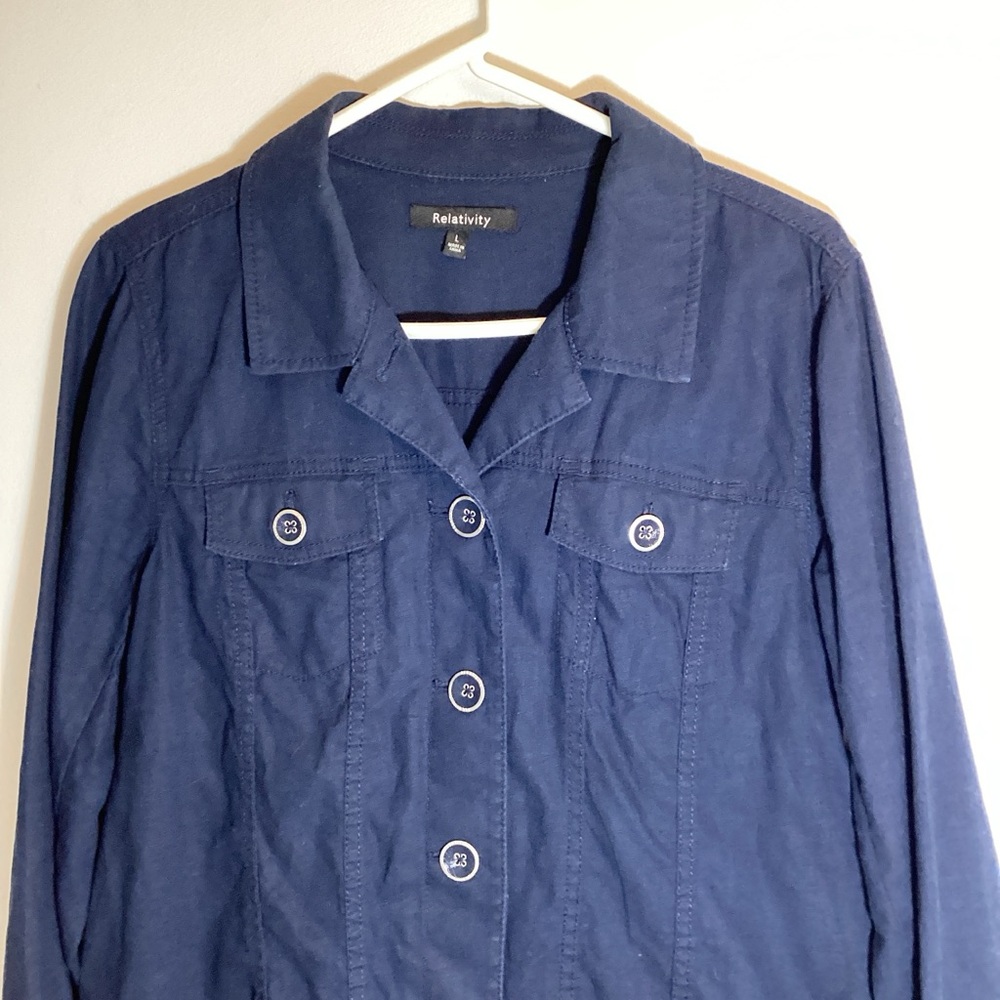 Relativity Women's Deep Blue Jean Jacket Linen Blend - Picture 2 of 4